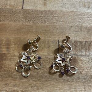 Elegant Gold and Purple Floral Earrings
